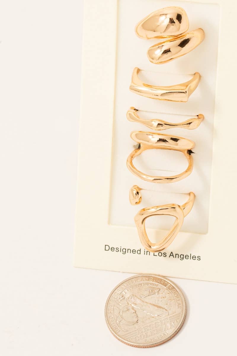 Assorted Warped Metallic Dainty Band Rings Set