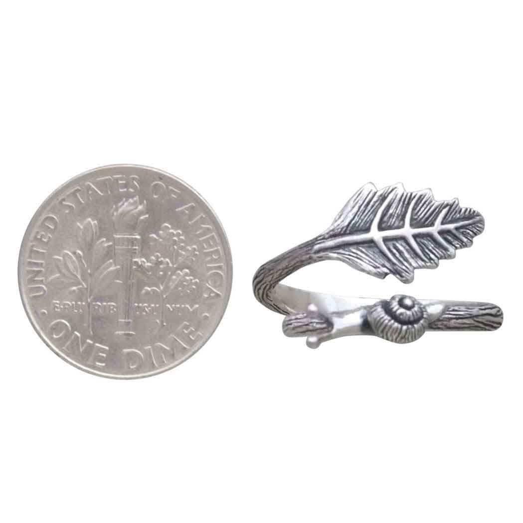 Sterling Silver or Bronze Adjustable Snail and Leaf Ring