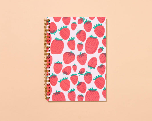 Strawberry Letterpress Spiral Notebook - Valentines Day Gift Mothers Day