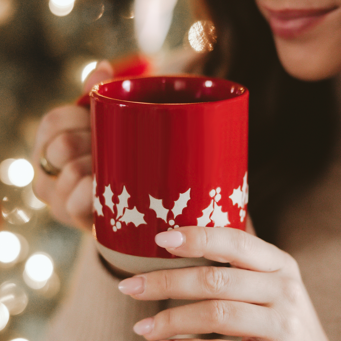 *NEW* Red Holly Stoneware Coffee Mug - Christmas Decor