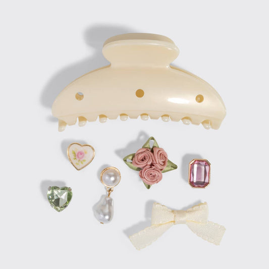 KitschPopCurved Claw Clip 7pc Set Vintage- Pearlized Cream
