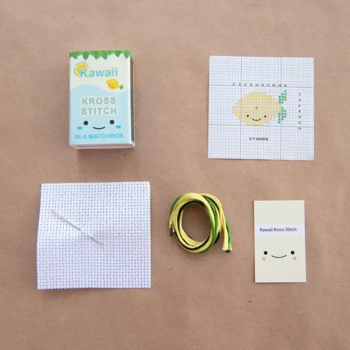 Kawaii Lemon Mini Cross Stitch Kit in A Matchbox