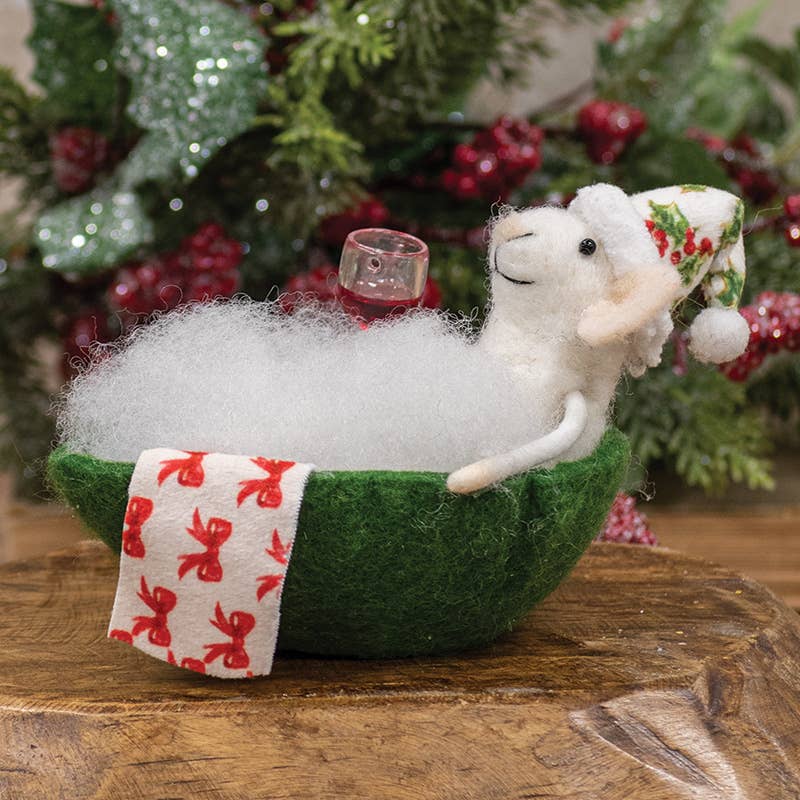Holiday Bubble Bath Mouse Felted Ornament