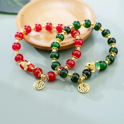 Good Luck Dragon round Beaded Bracelet - Front & Company: Gift Store