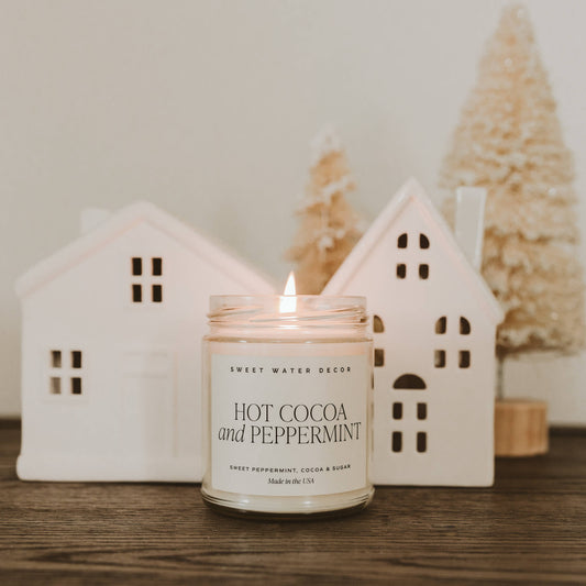 Hot Cocoa and Peppermint 9 oz Soy Candle - Home Decor, Gifts