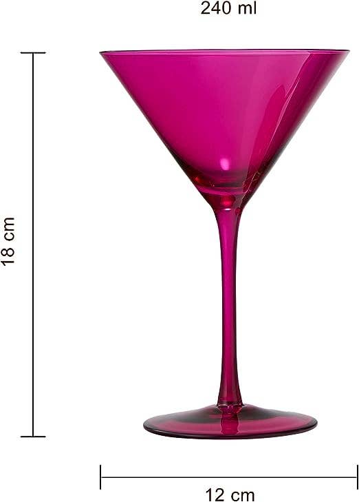 Khen Hot Pink Martini Glasses Crystal Glassware 8oz