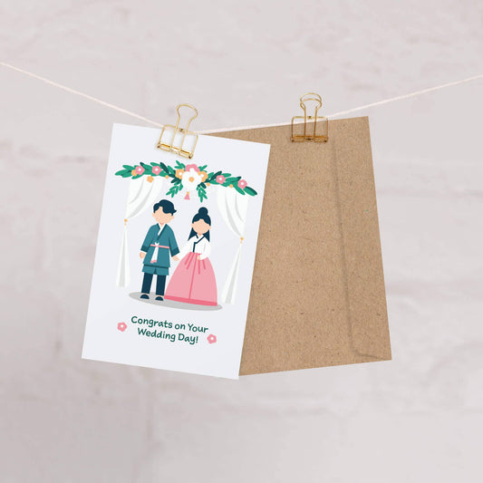 Korean Couple Asian Wedding Cards | Hanbok Floral Greeting Love Newlyweds