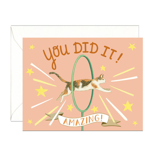 Cat Jumping Through Hoop Congratulations Card