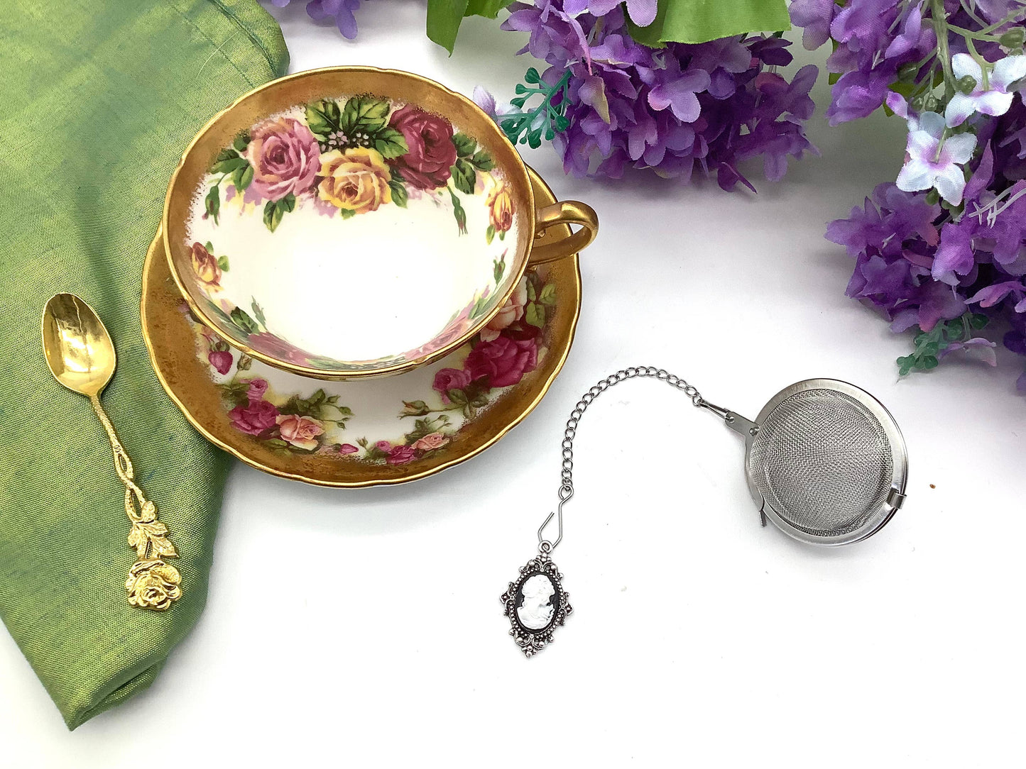 Tea Ball Infuser Victorian Regency Era Vintage Cameo Pink