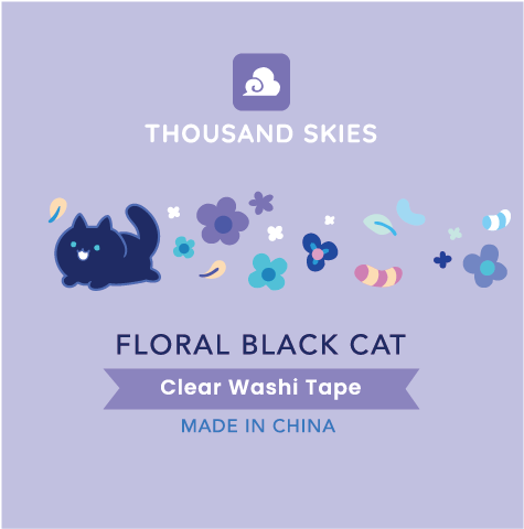 PET Tape (Transparent) Floral Black Cat