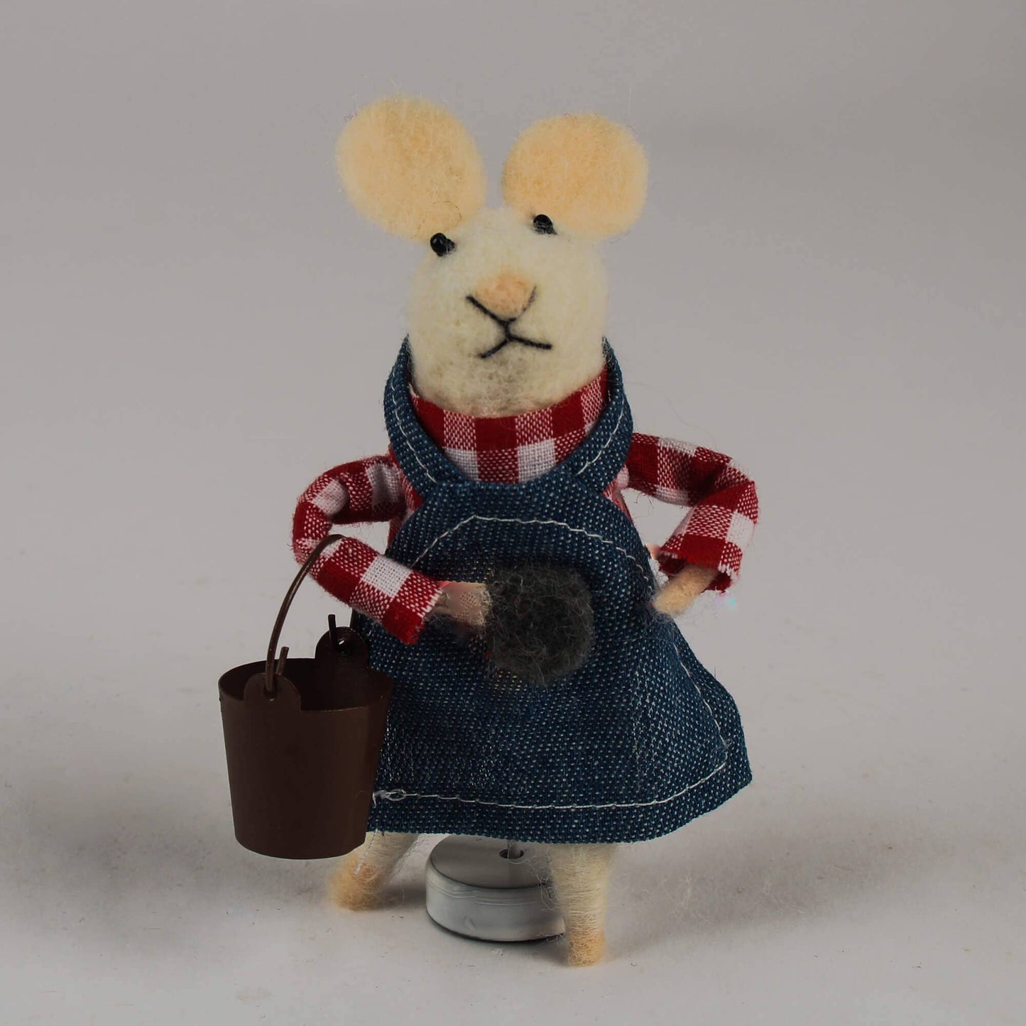 Felt Mouse In Denim Apron With Bucket