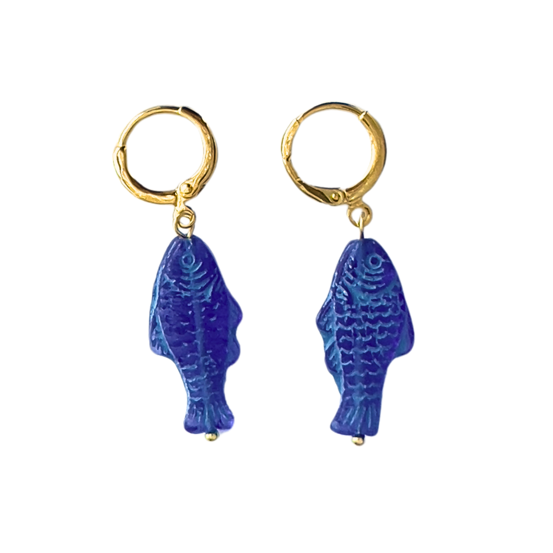 Blue Fish Earrings | Glass Bead Earrings