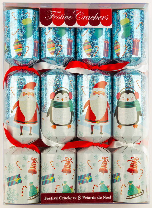 10in Santa and Penguin Crackers 8ct
