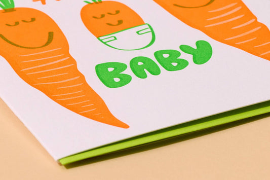 Cute Letterpress New Baby Greeting Card -Hello Baby Carrot