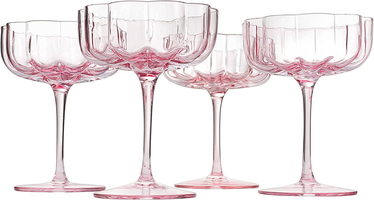 Elegant Flower Champagne & Cocktail Coupes - Pink Set of 4