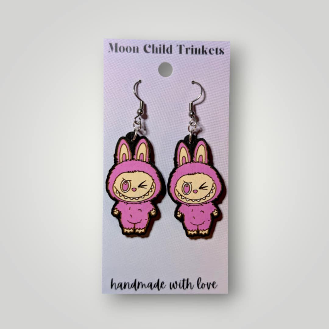 Labubu Monsters Hand Painted Wood Earrings
