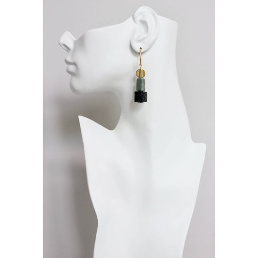 FERE46 Lava rock and serpentine earrings