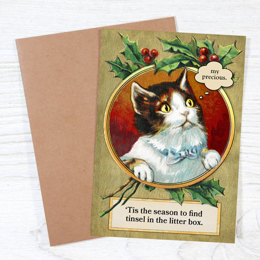 Cat Lover Christmas Card - Tinsel in the Litter Box Season