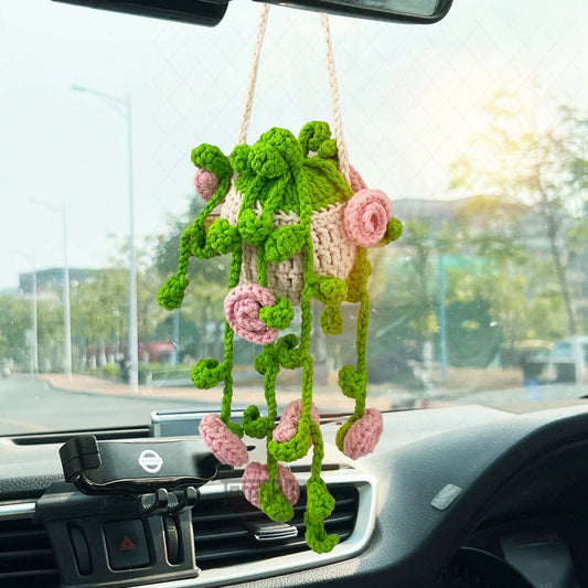 Crochet Monstera Car Plant Hanging, Aesthetic Flower Decor