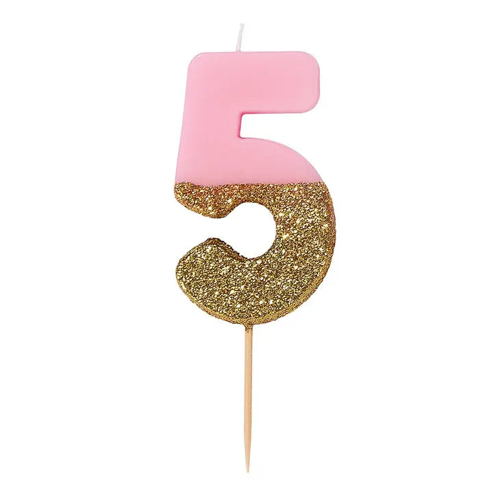 Pink and Gold Glitter Number Candle, 0-9