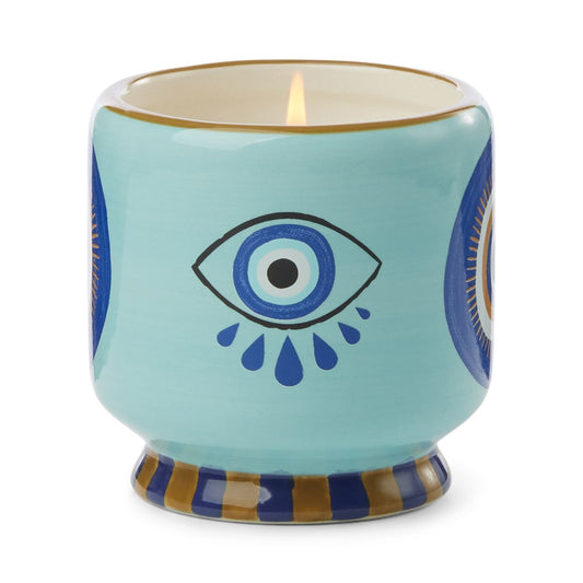 A Dopo 8 oz Handpainted "Eye" Ceramic Candle - incense & Smoke