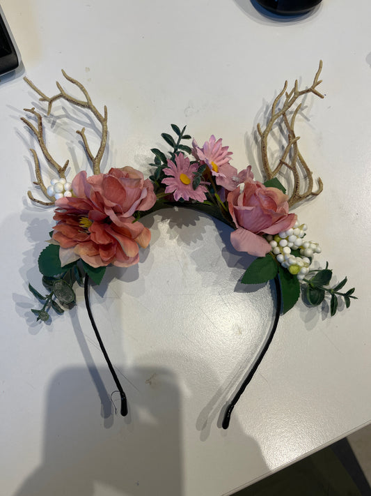 Artificial Flower Headband With Faux Pinecone And Butterfly Accents
