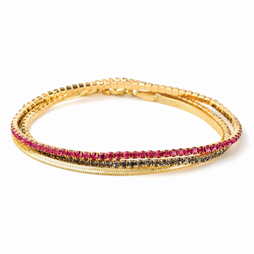 Sparkle & Shine Rhinestone Bracelet Trio - Fuchsia/Gold