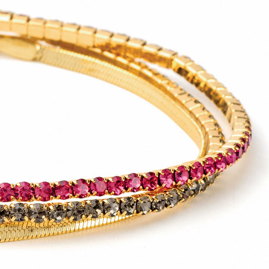 Sparkle & Shine Rhinestone Bracelet Trio - Fuchsia/Gold