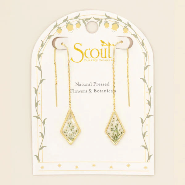 Pressed Flower Thread Earring White Lace Flower/Gold