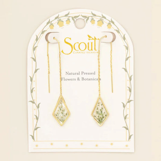 Pressed Flower Thread Earring White Lace Flower/Gold