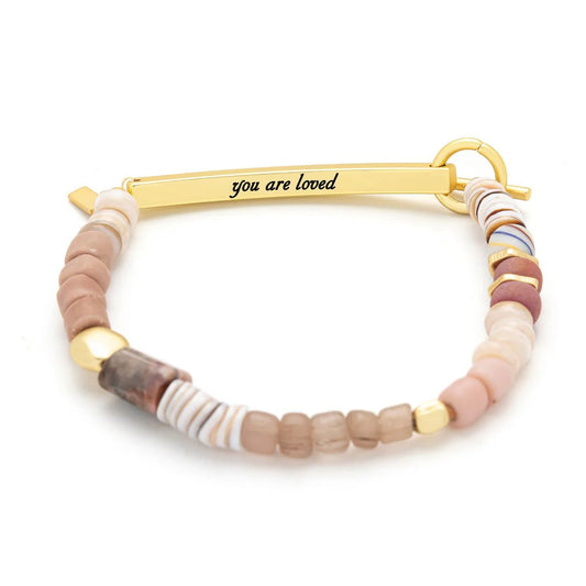 Hidden Message Bracelet - Rhodochrosite/Gold Stone Of Love "You Are Loved"