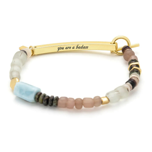 Hidden Message Bracelet - Larimar/Gold Stone Of Wisdom "Badass"