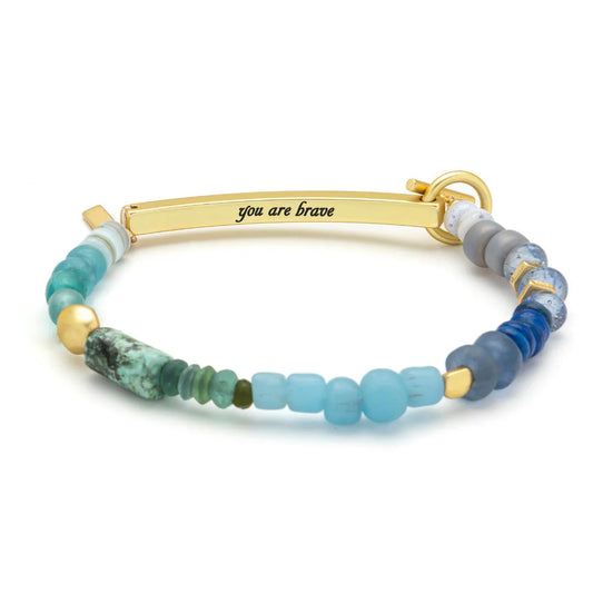 Hidden Message Bracelet - African Turqoise/Gold Stone Of Transformation "You Are Brave"
