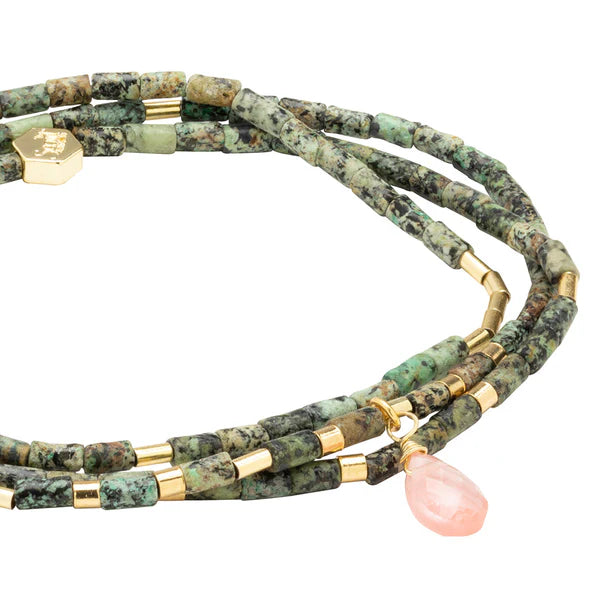 Delicate Stone Bracelet African Turquoise/Gold Watermelon Glass Teardrop