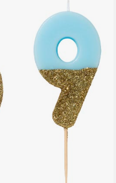 Number Candle - Blue & Gold Glitter, 0-9