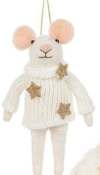 Felt Mouse Ornament - Fancy Winter Mouse 5"H