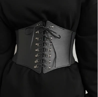 Gothic Lace Up Wide Belts  Elastic PU Leather