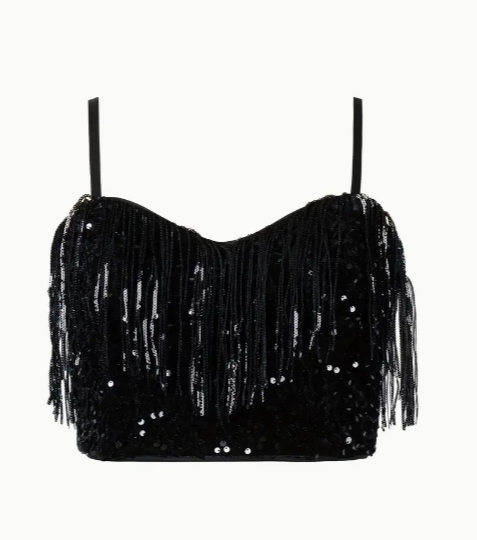 Tassel Sequined Crop Cami Top
