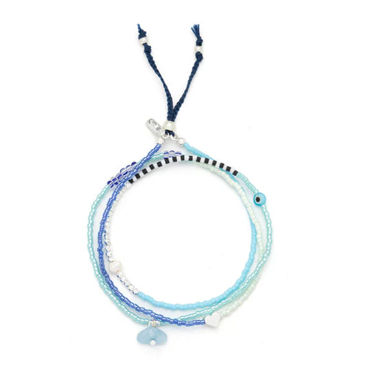 Mixed Media Wrap Bracelet/Necklace Hope/Aquamarine/Silver