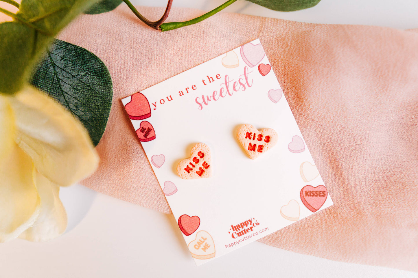 Kiss Me Heart Valentine Clay Stud Earrings