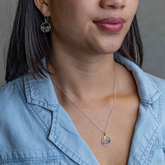 Sterling Silver Mushroom Necklace with Bronze Moon