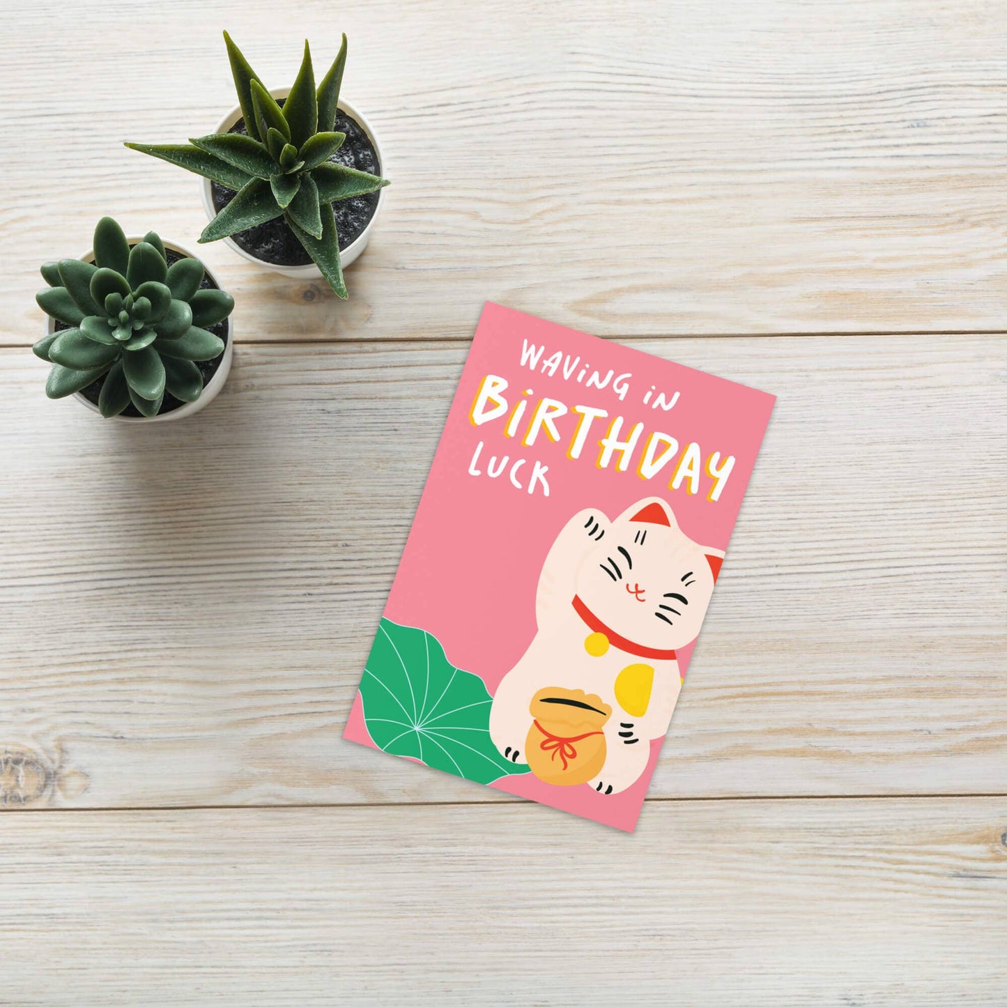 Waving in Luck Funny Birthday Card | Chinese Lucky Cat Asian Cards
