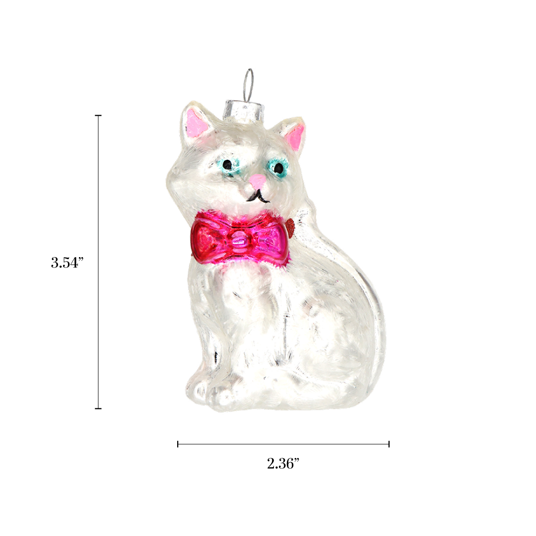 Vintage Christmas Ornament Glass Ball Cat Silver 2025