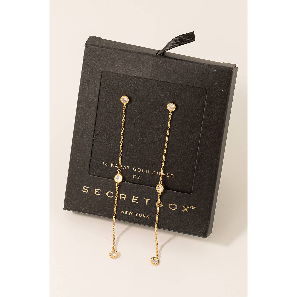 Secret Box Gold Dipped Chain Dangle Earrings