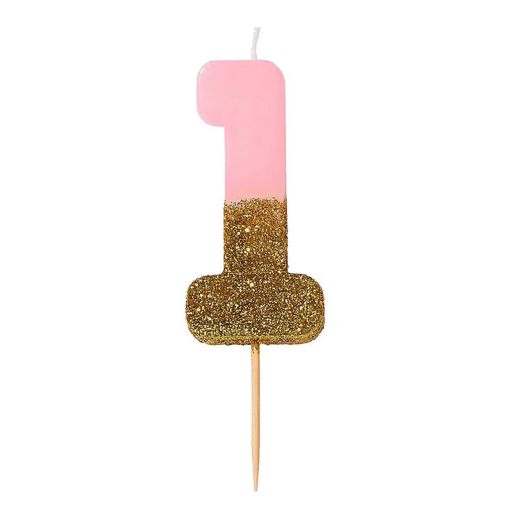 Pink and Gold Glitter Number Candle, 0-9