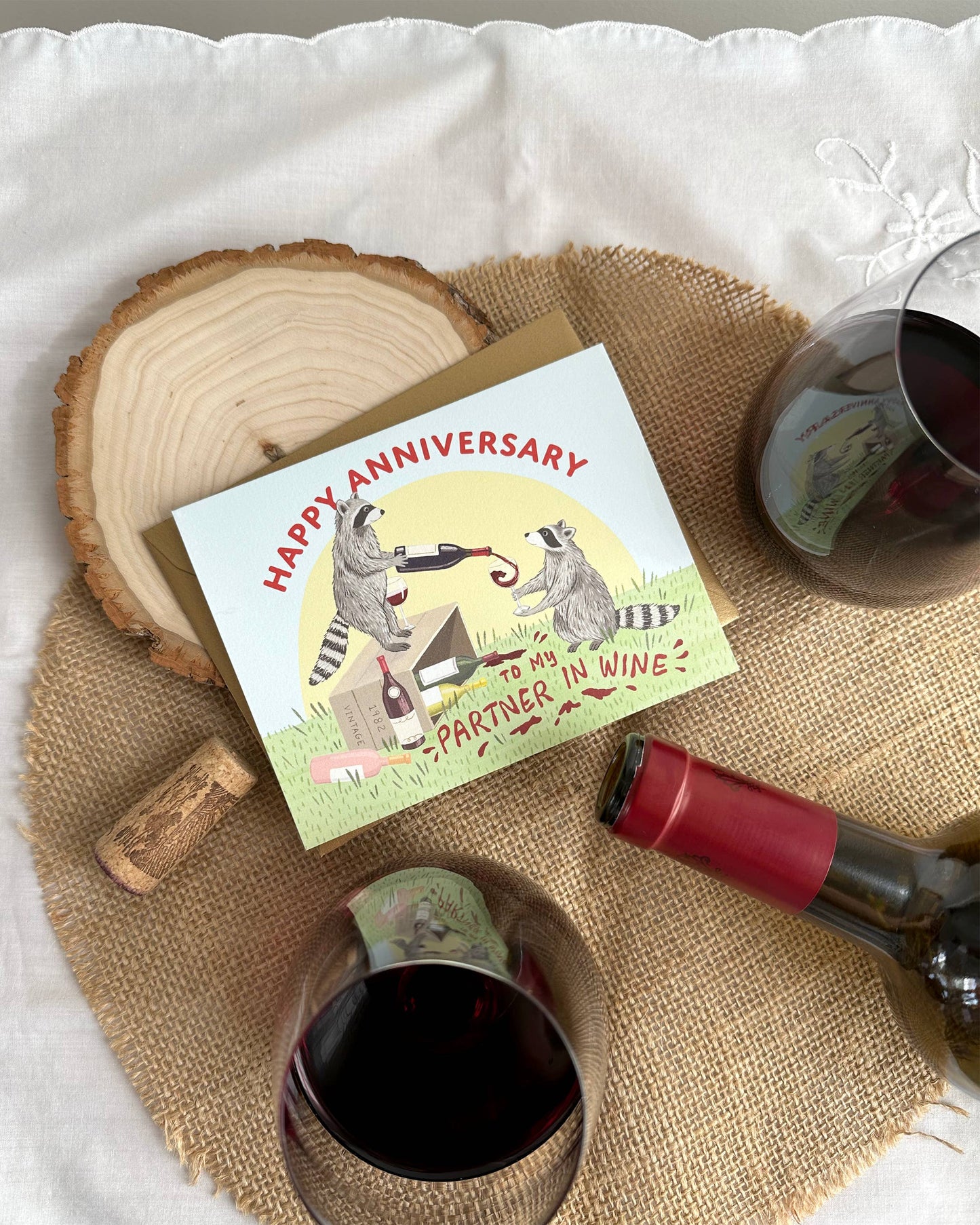 Raccoon Partner in Wine Anniversary Card