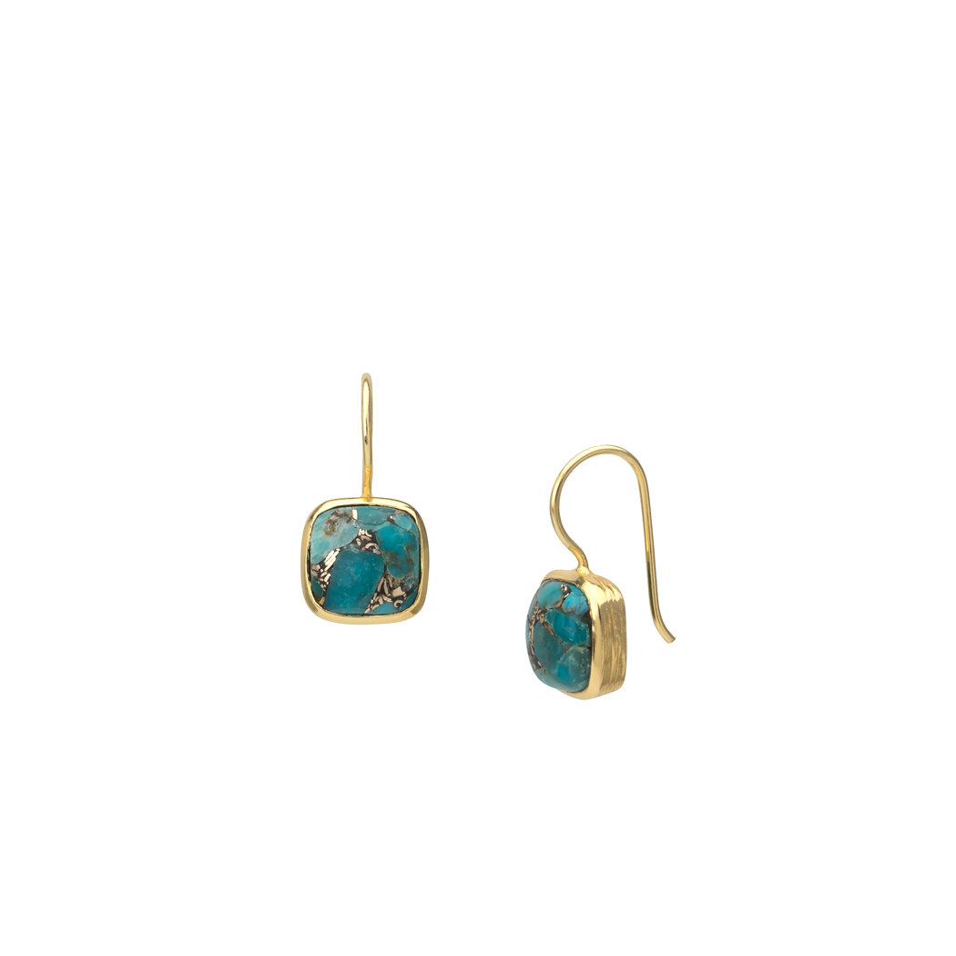 Cushion cut copper Turquoise drop earring with gold plate