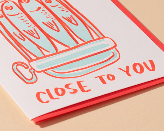 Sardine Love Letterpress Card - Made in USA - Foodie, Tinned Fish, Grocery