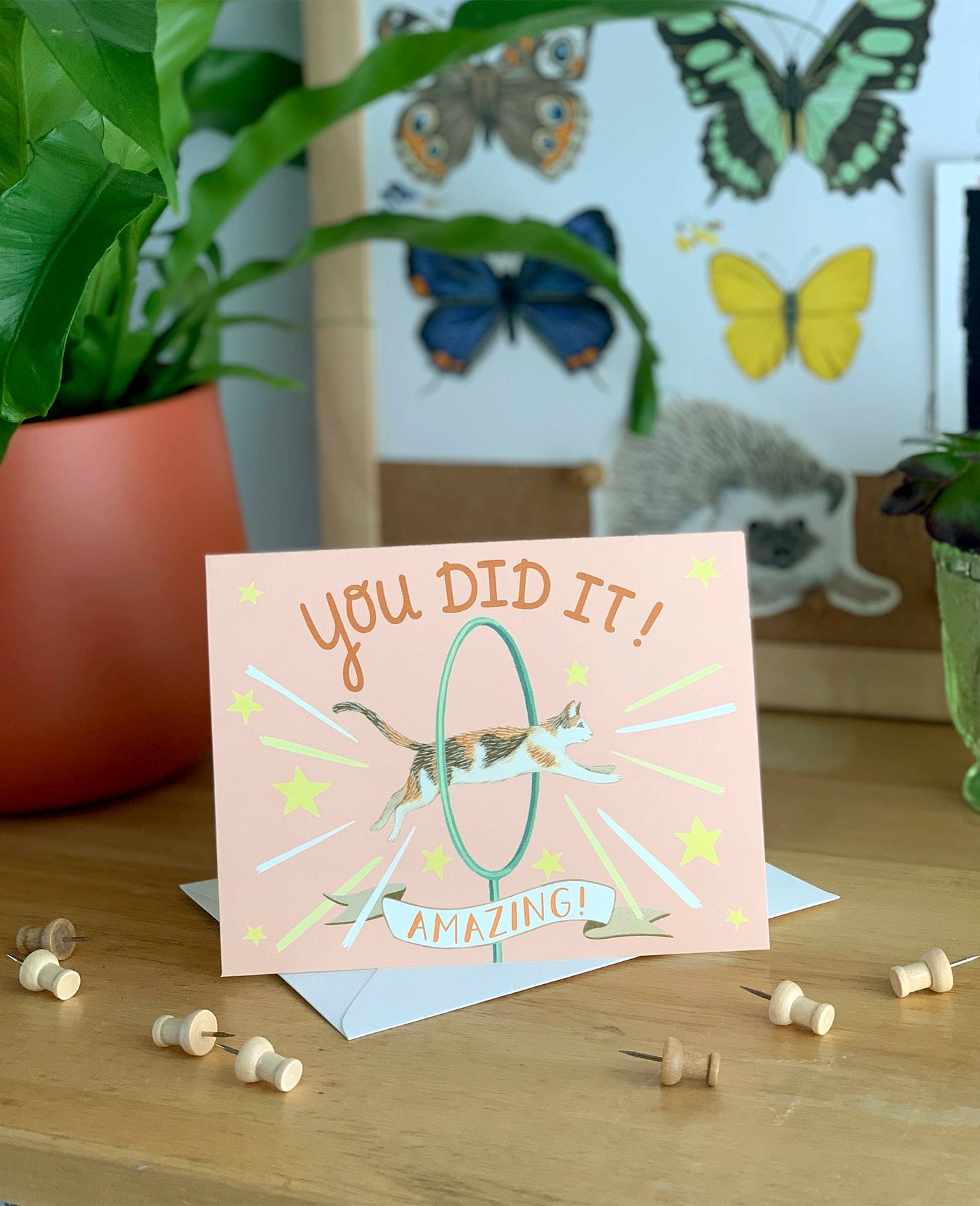 Cat Jumping Through Hoop Congratulations Card