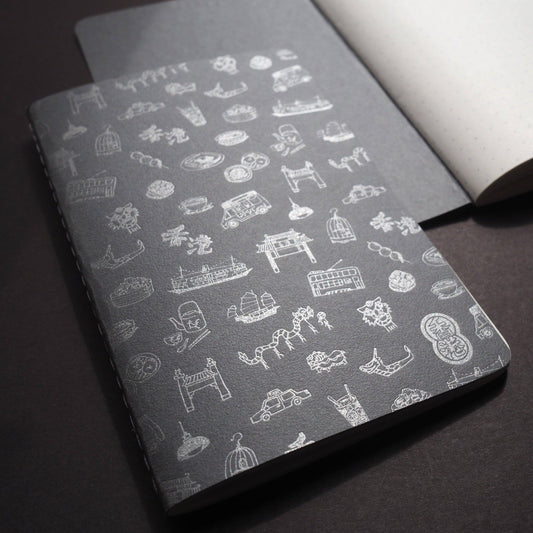 Letterpress hong kong pattern notebook - silver